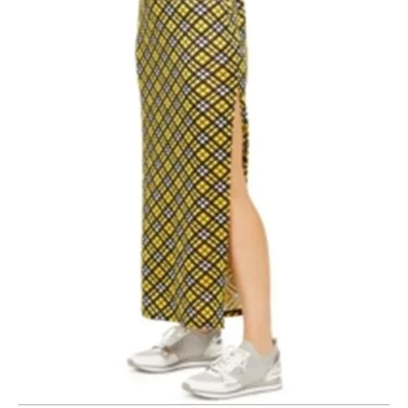 Michael Kors Women's Plaid Maxi Dress Yellow Size Medium - Picture 3 of 3